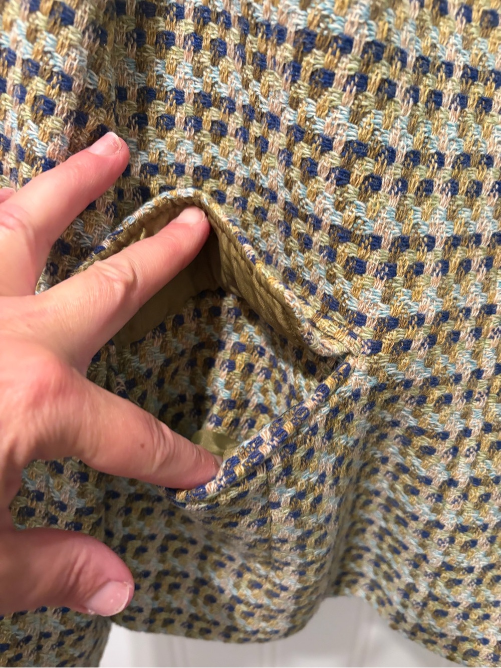Vintage Talbots Wool Blend Olive Blue Italian Fabric Size 18 - Picture 3 of 8